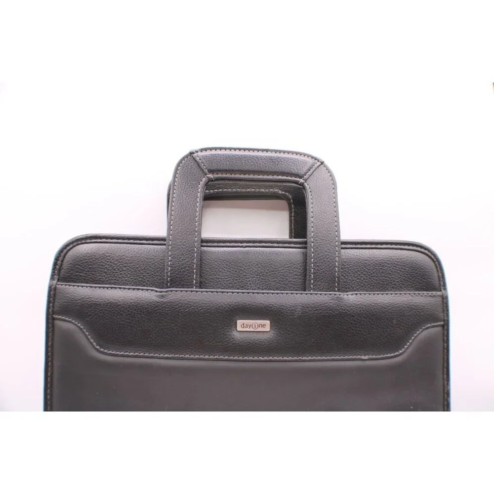 Franklin Covey DayOne Black Leather Zip Portfolio Planner Organizer Handles Calc